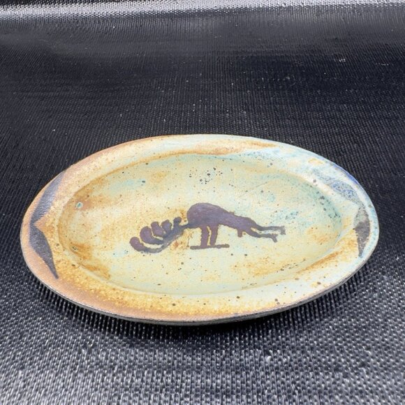 Vintage Hand Made Stoneware Oval Dish Plate Trinket Dish Holder Folk Art Signed - Picture 6 of 13